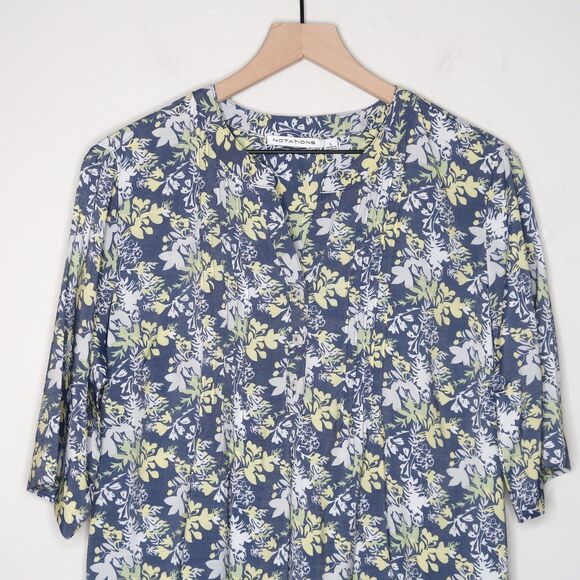 Notations Womens Blouse Large Blue Yellow Floral Flowy Office Casual‎ Spring - Picture 6 of 7